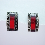 Red Enamel Rectangle Earrings with Marcasite